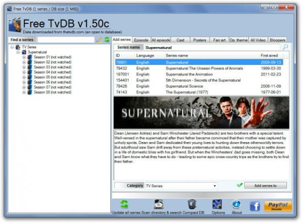 TvDB Gratis (1 seri ukuran DB [1 MB])