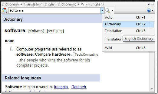 Wörterbuch .net Hauptfenster