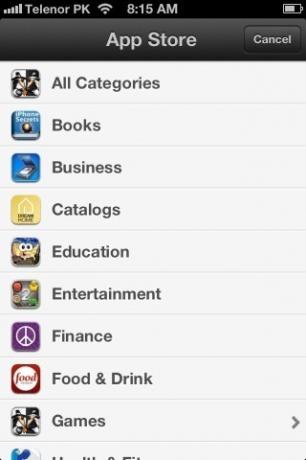 فئات متجر التطبيقات iPhone iOS 6