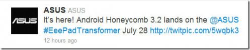 Asus Eee Pad Transformer-Android 3.2 Honeycomb Update op 28 juli