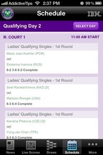 Rozvrh Wimbledon iOS