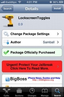 Lockscreen Переключает iOS Cydia
