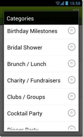 Evite-Android-kategorier