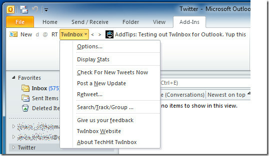 Aggiornamento Twitter Outlook 2010