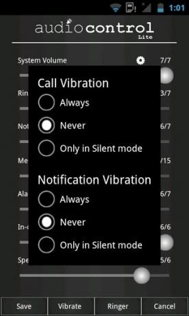 التحكم في الصوتيات- Android-Vibration