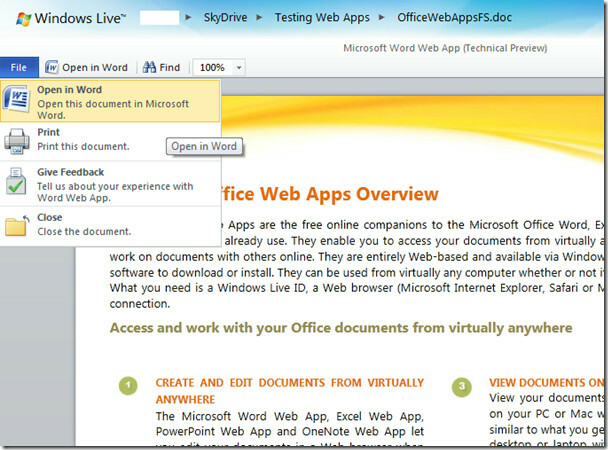 Microsoft Word Web App